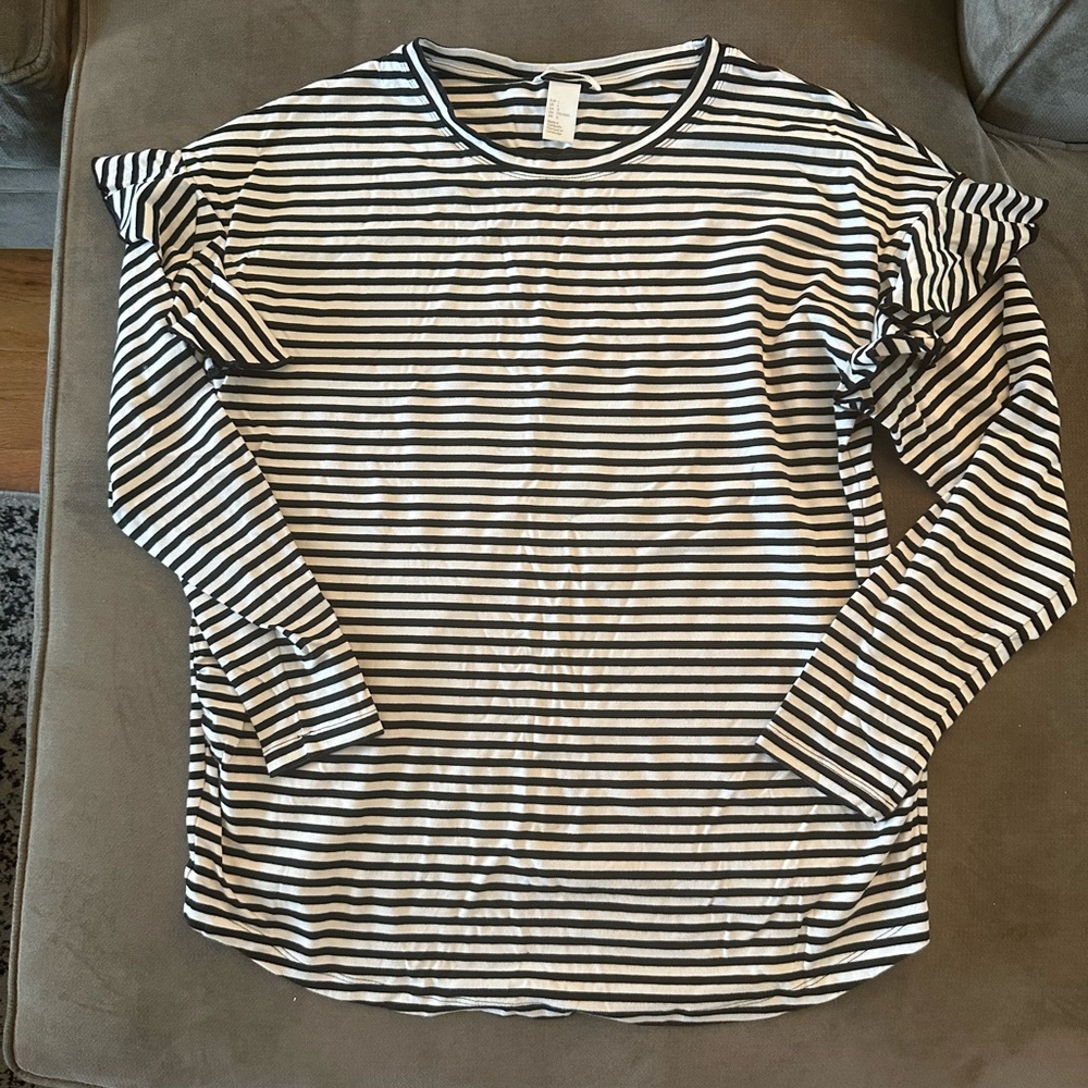H&M Mama Maternity Striped Ruffle Long Sleeve Top L